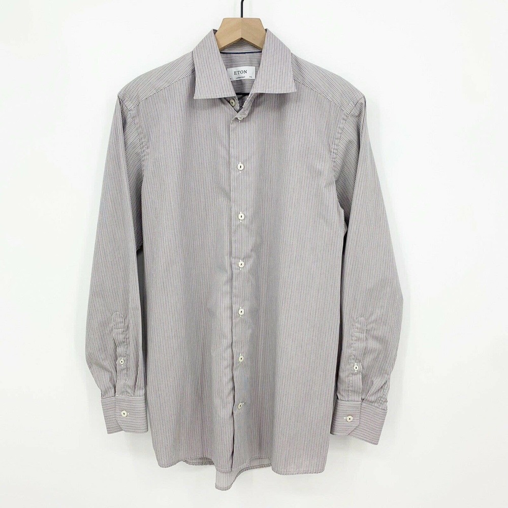 Eton‎ Contemporary Dress Shirt Size 40 15 3/4 Mens Striped Button Up Long Sleeve